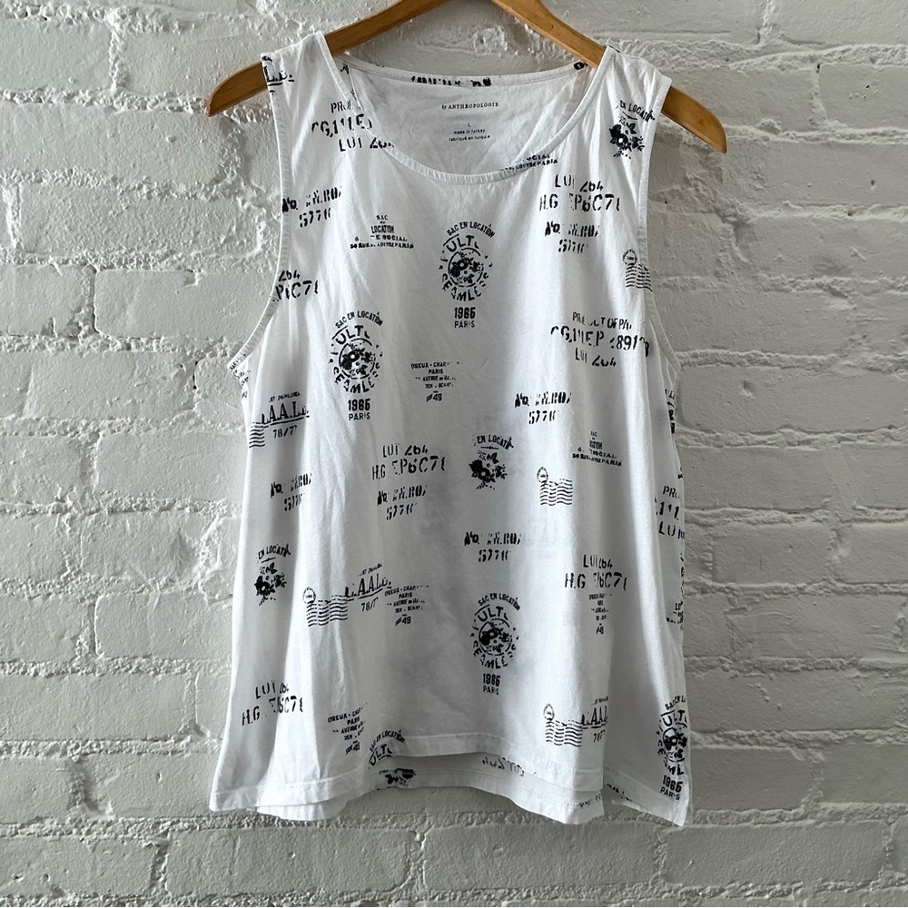 By Anthropologie Postcard Graphic Print Sleeveless Top White Black Size Large - Picture 3 of 12